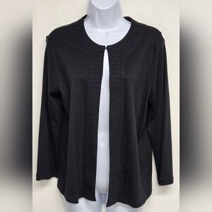 Rafaella Petite PM Black Beaded Cardigan On Clip Closure Open Front Cotton
